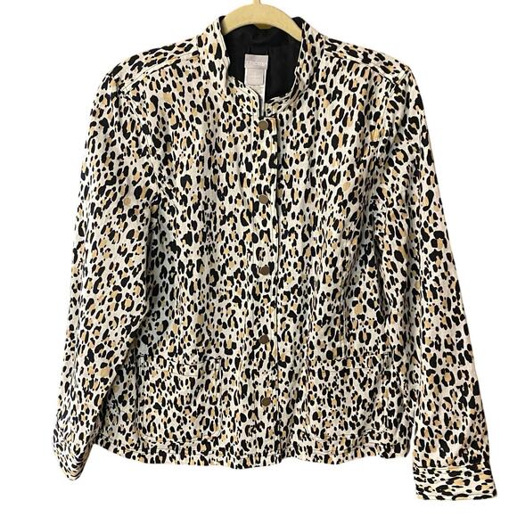 Chico’s Reversible Linen Jacket Leopard Print & Black Snap Front Size 2 (L/XL) - Picture 2 of 16